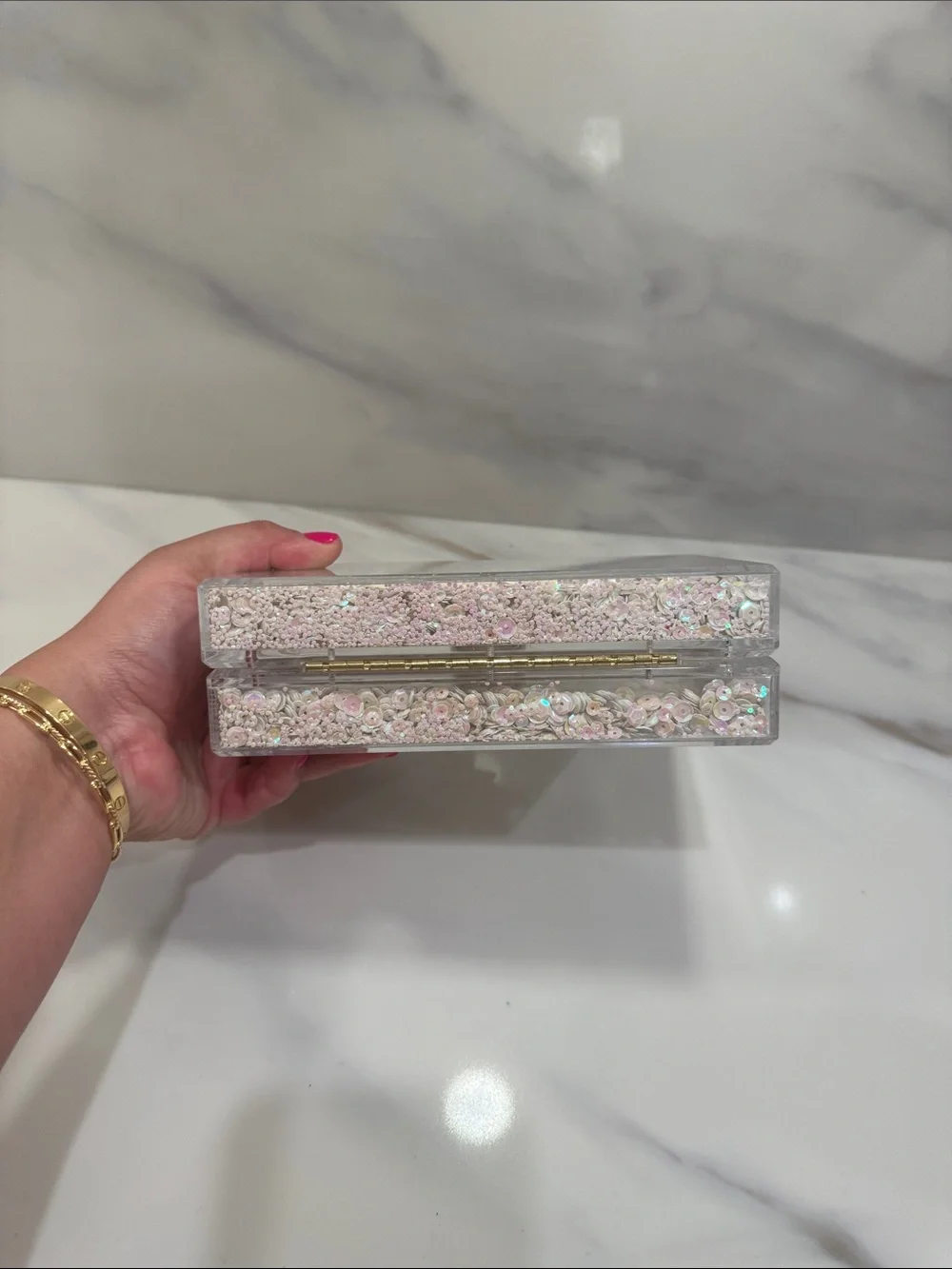 Iridescent Sequin Acrylic Clutch Bag - White